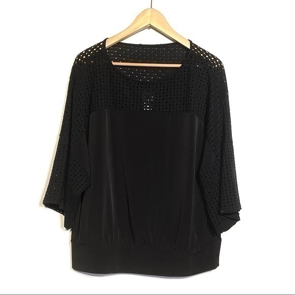 Chico’s Black Top Size 2 3/4 Sleeve Flowy Black Shirt Drape Blouse Flattering - Picture 1 of 7